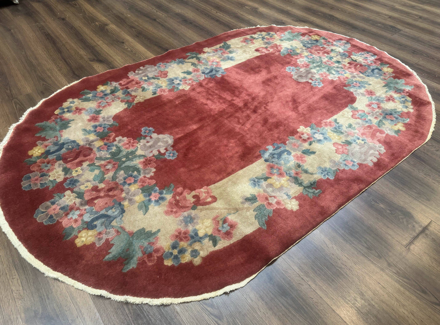 Peking Rug Oval 5x8 Pink Floral Vintage Handwoven Wool Carpet