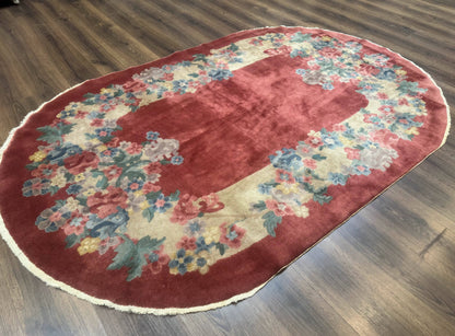 Peking Rug Oval 5x8 Pink Floral Vintage Handwoven Wool Carpet
