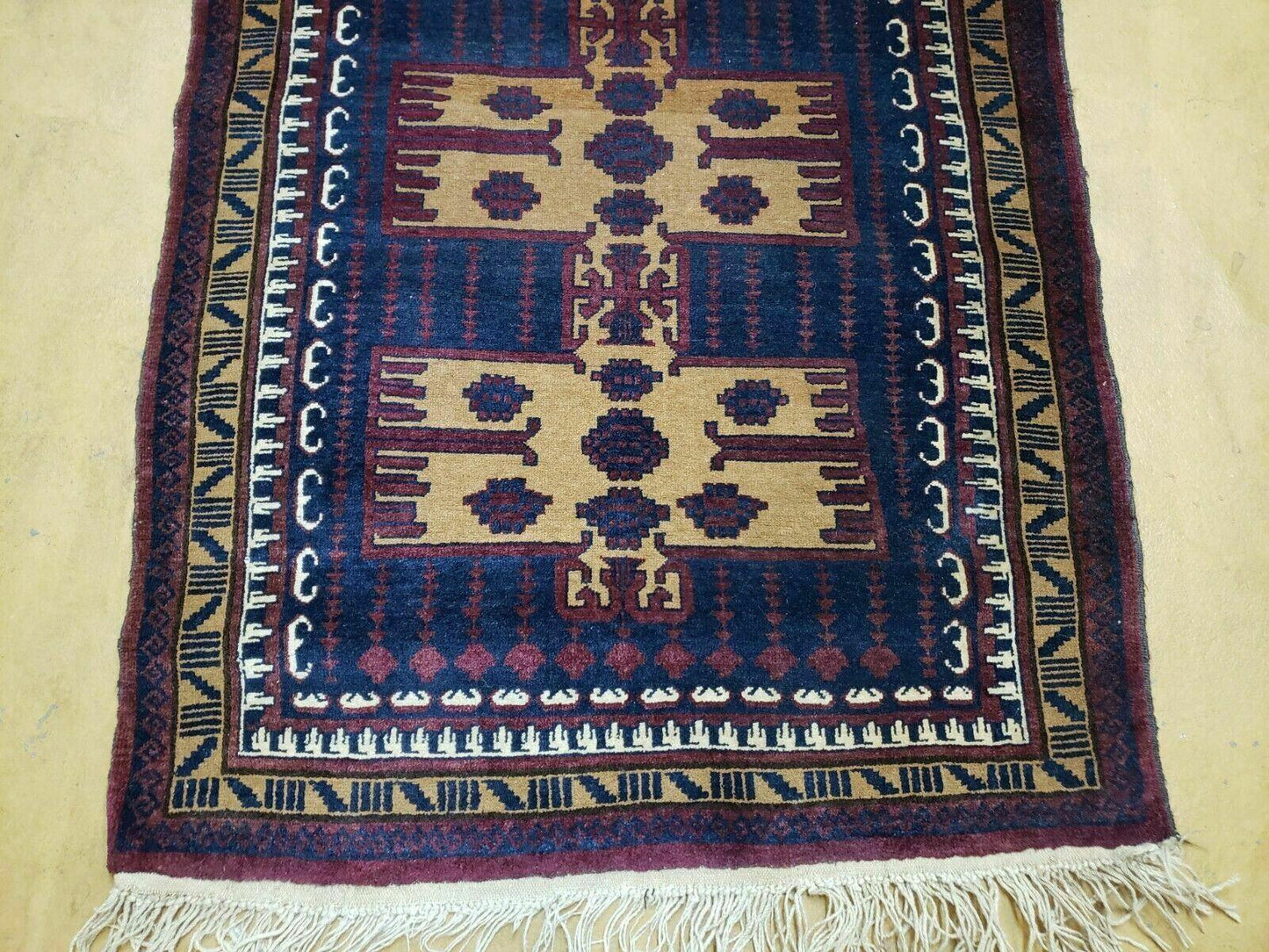 Vintage Balouchi Rug Tribal Wool 3x4 Handmade Natural Dyes
