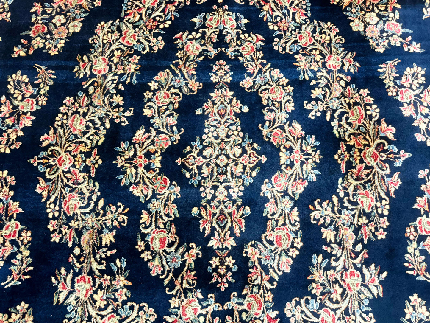 Antique Persian Kerman Rug 10x13 Navy Blue Floral Carpet Fine 270 KPSI