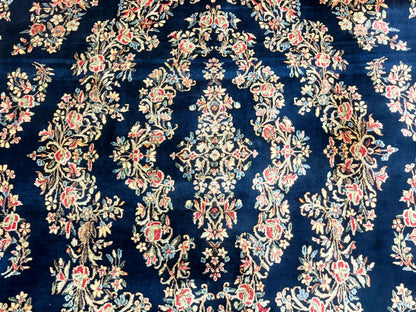 Antique Persian Kerman Rug 10x13 Navy Blue Floral Carpet Fine 270 KPSI