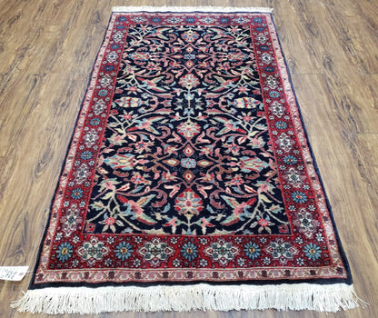 Antique Persian Sarouk, Wool, Hand-Knotted, Blue & Red, 3'1" x 5'3"