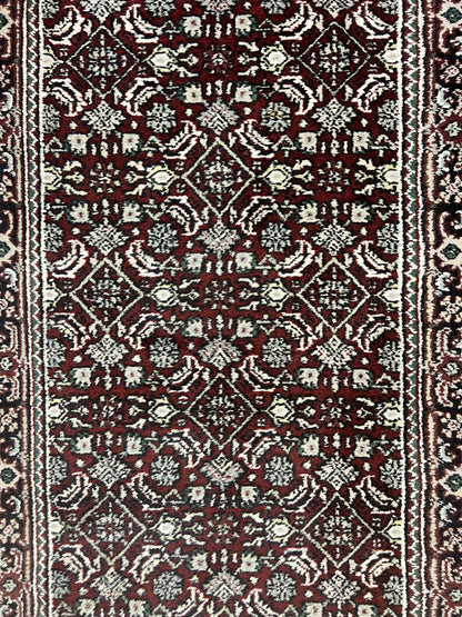 Indo Persian Runner Rug 2.7 x 8, Wool Hand Knotted Vintage Carpet, Red Black, Herati Allover Pattern, Oriental Runner, Rug for Hallway