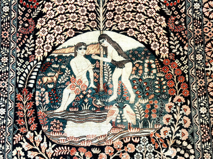 Stunning Sino Persian Pictorial Rug 2.7 x 4, Garden of Eden Adam & Eve Tree of Life Design, Extremely Fine 580 KPSI, Masterpiece