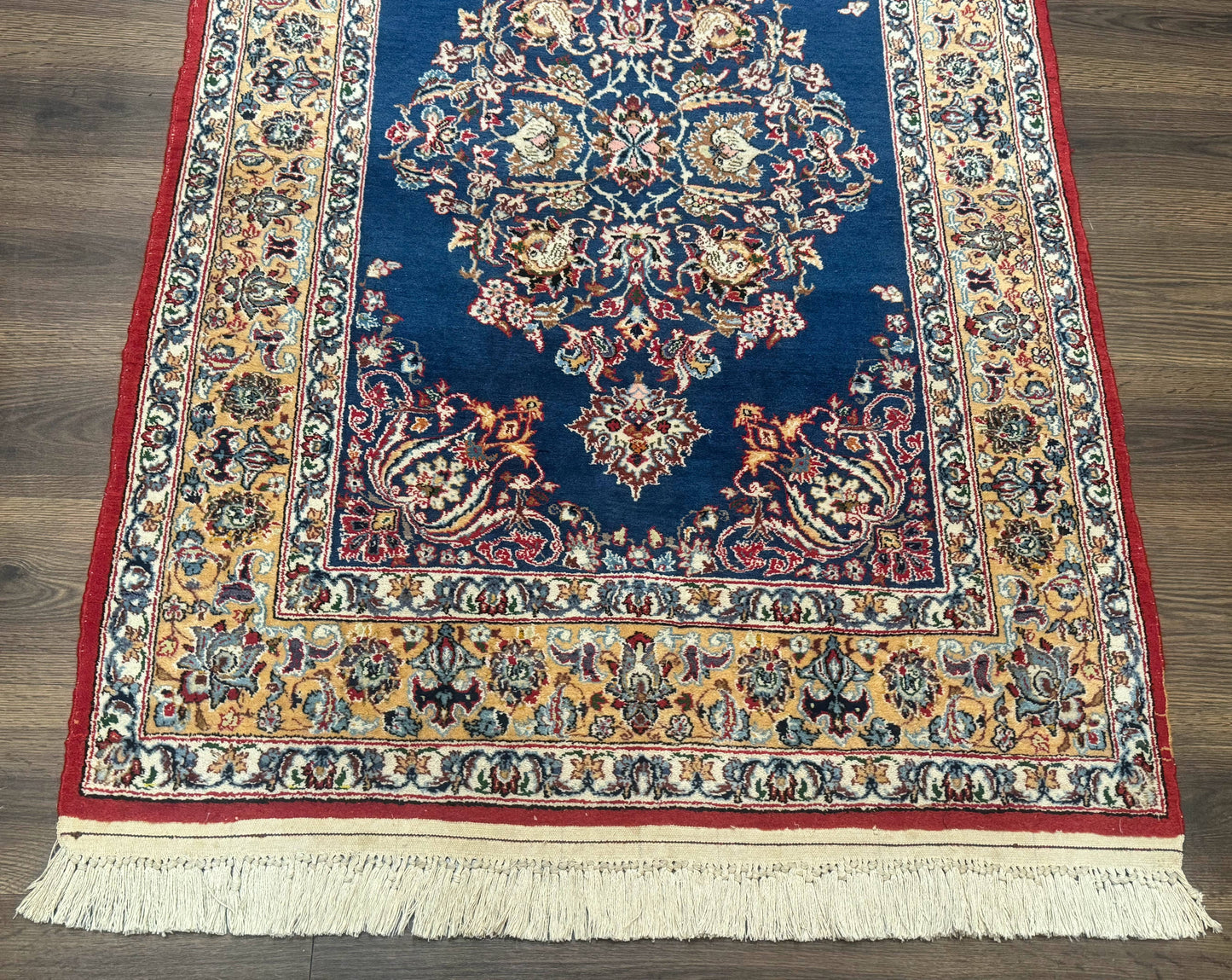 Blue Persian Qum Rug 3.6 x 5 Floral Medallion Navy Field 310 KPSI