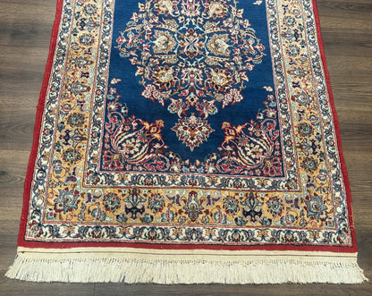 Blue Persian Qum Rug 3.6 x 5 Floral Medallion Navy Field 310 KPSI