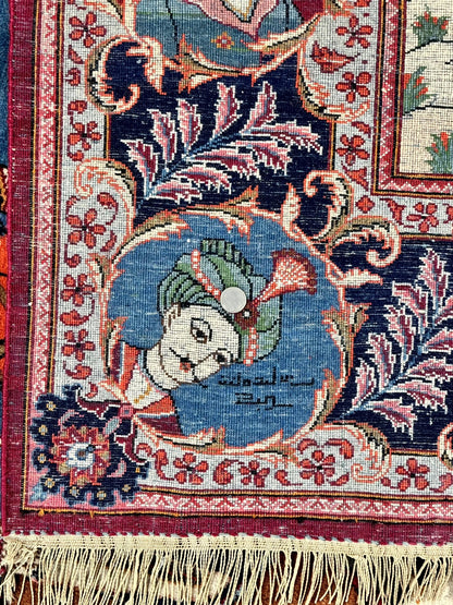 Rare Persian Kashan Pictorial Rug 6x9, King Bahram Hunting Scene, Persian Kings, Hand Knotted Persian Rug for Wall Hanging, Antique, Wool