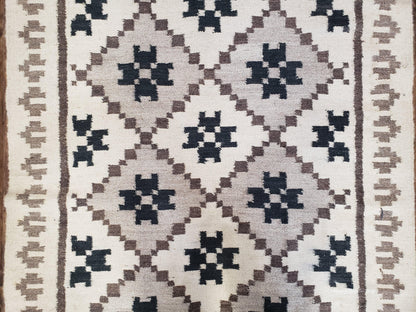 Semi Antique South American Handwoven Wool Kilim Rug 4x8 Runner Diamond Panel