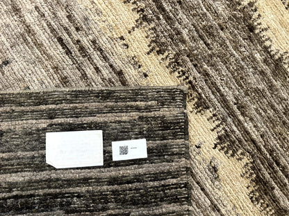 Modern Tibetan Wool Rug 8x10, Abstract, Contemporary, Handmade, Gray, Stripes