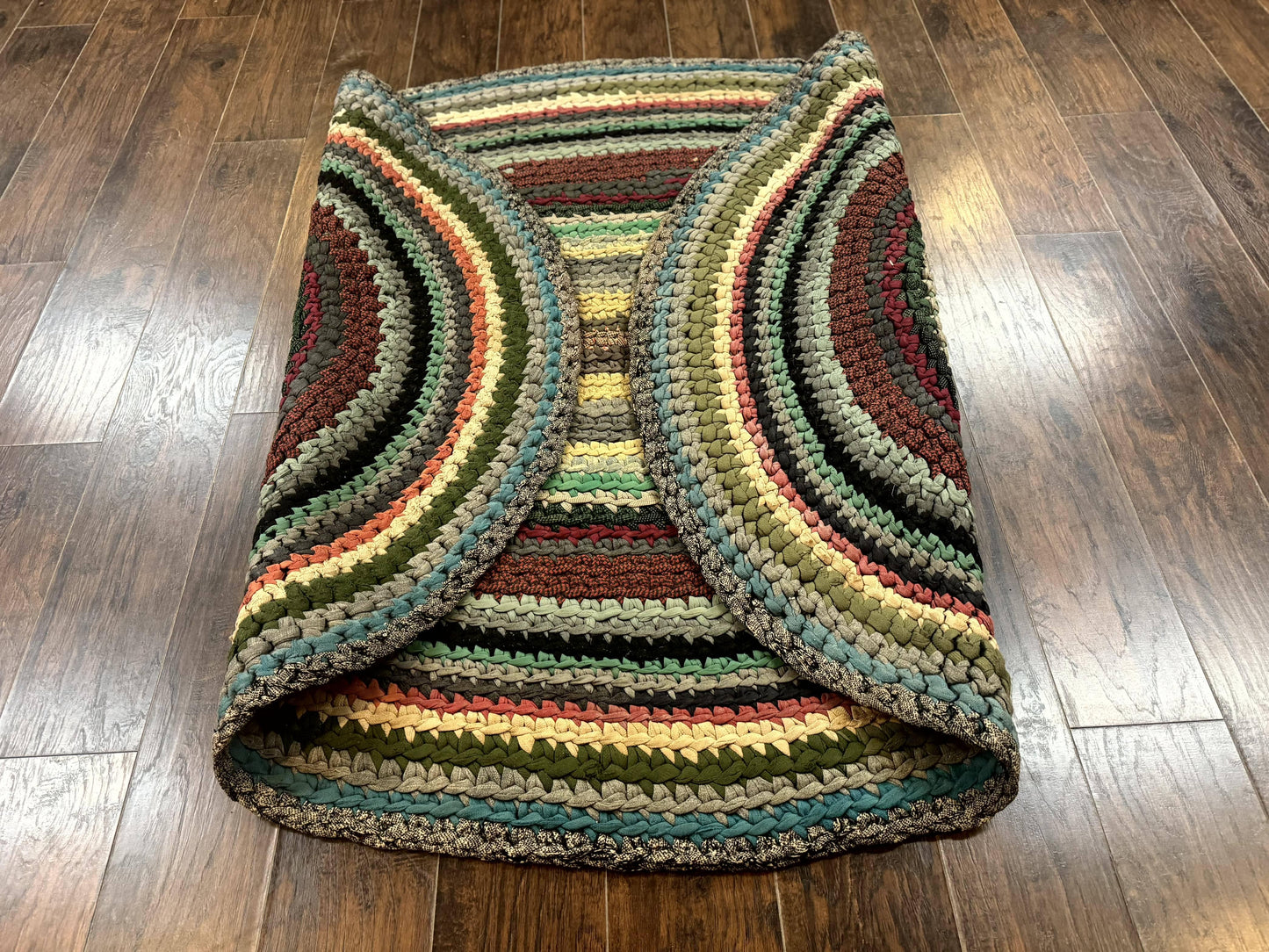 Antique Braided Wool Rug 5x7 Oval Multicolor Handmade American Carpet