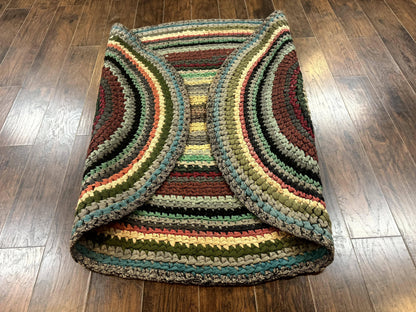 Antique Braided Wool Rug 5x7 Oval Multicolor Handmade American Carpet