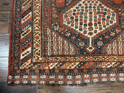 Persian Shiraz Rug 5x8 Antique Khamseh Tribal Wool Navy Blue