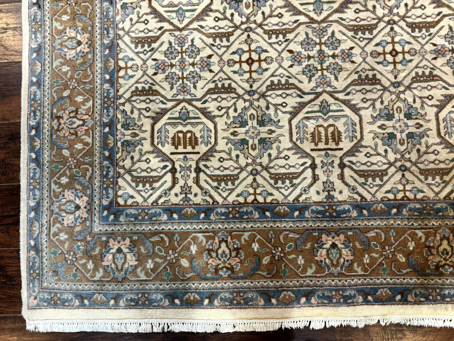 Indo Persian Rug 6x9, Beige, Allover Pattern, Vintage Wool Oriental Carpet