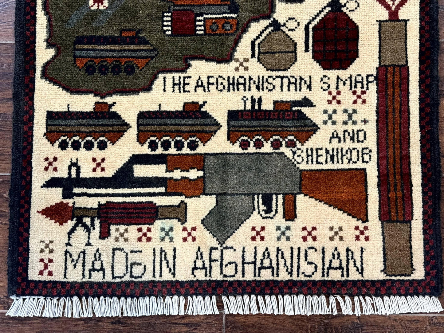 Afghan War Rug Tanks And Helicopters Hand Knotted Wool Area Rug Modern Decor