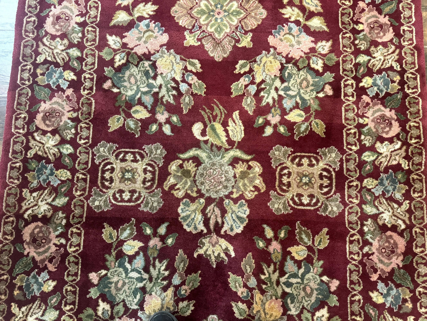 Indo Persian Kerman Rug 4x6 Vintage Hand Knotted Wool Floral Burgundy Elegant Home Decor