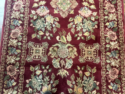 Indo Persian Kerman Rug 4x6 Vintage Hand Knotted Wool Floral Burgundy Elegant Home Decor
