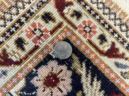 Persian Tabriz Rug 10x13, Wool Hand Knotted Vintage Carpet, Salmon Red & Ivory, Semi Open Field, Birds & Animal Motifs, Large Rug