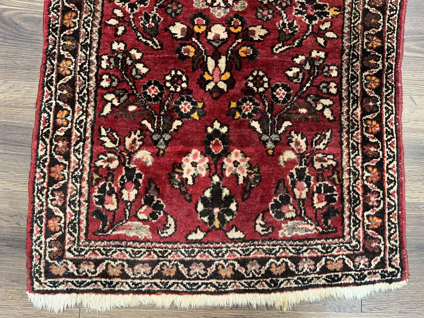 Persian Sarouk Rug 2x4 Hand Knotted Wool Antique Floral Area Rug Red Black Cream