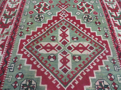 Kazak Rug Vintage Handmade Turkish Wool Rug 4x6 Fringed Carpet