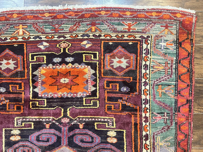 Persian Tribal Rug 5x6, Persian Nahavand Rug, Purple, Geometric Vintage Wool Handmade Carpet