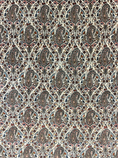 Persian Qum Rug 5x6 Cream Wool Hand Knotted Carpet With Repeated Boteh Paisley Design Semi Antique Vintage