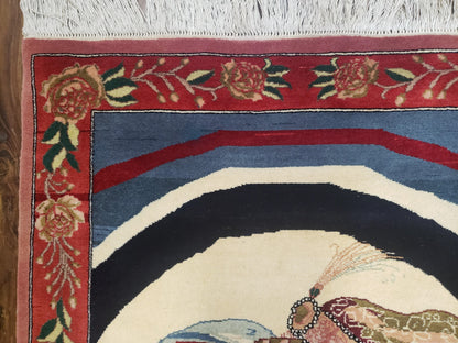 Vintage Hand Knotted Layla And Majnun Lovers Rug Indo Persian Wool 2x4