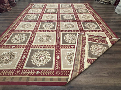 Needlepoint Rug 9x12, Panel Design, Burgundy Taupe, Elegant