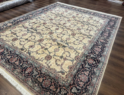 Sino Persian Rug 8x10, Allover Pattern, Beige and Midnight Blue, Wool Oriental Carpet