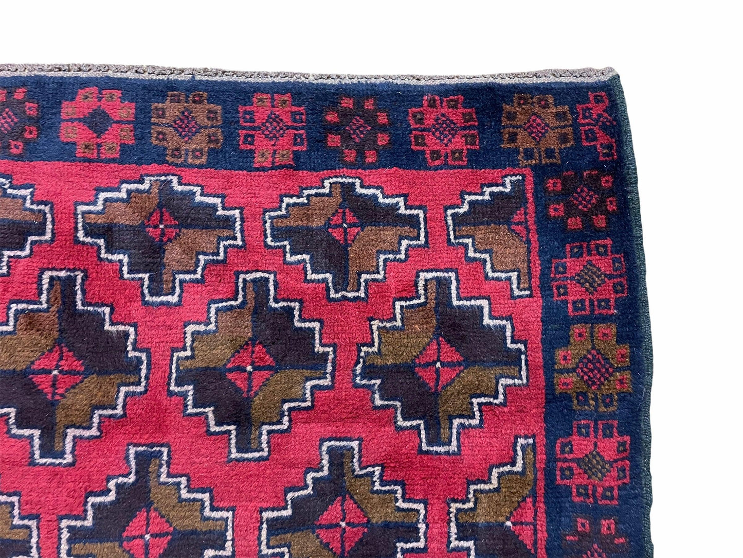 Balouchi Rug Vintage Handmade Afghan Wool Rug 3 By 4 Ft 7 In Red Brown Tribal Design
