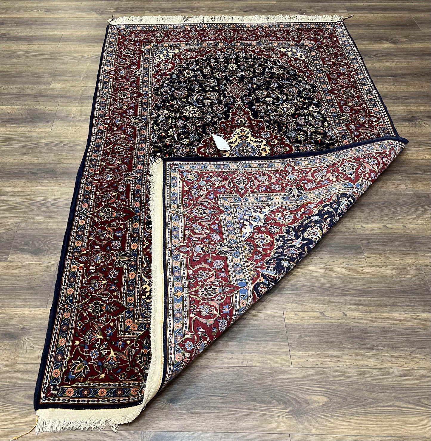 Dark Blue Persian Rug 5x8 Hand Knotted Kork Wool Floral Medallion