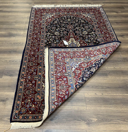 Dark Blue Persian Rug 5x8 Hand Knotted Kork Wool Floral Medallion