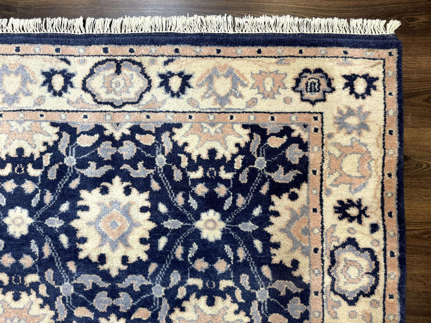 Indo Persian Rug Vintage Hand Knotted Wool Blue And Beige Carpet