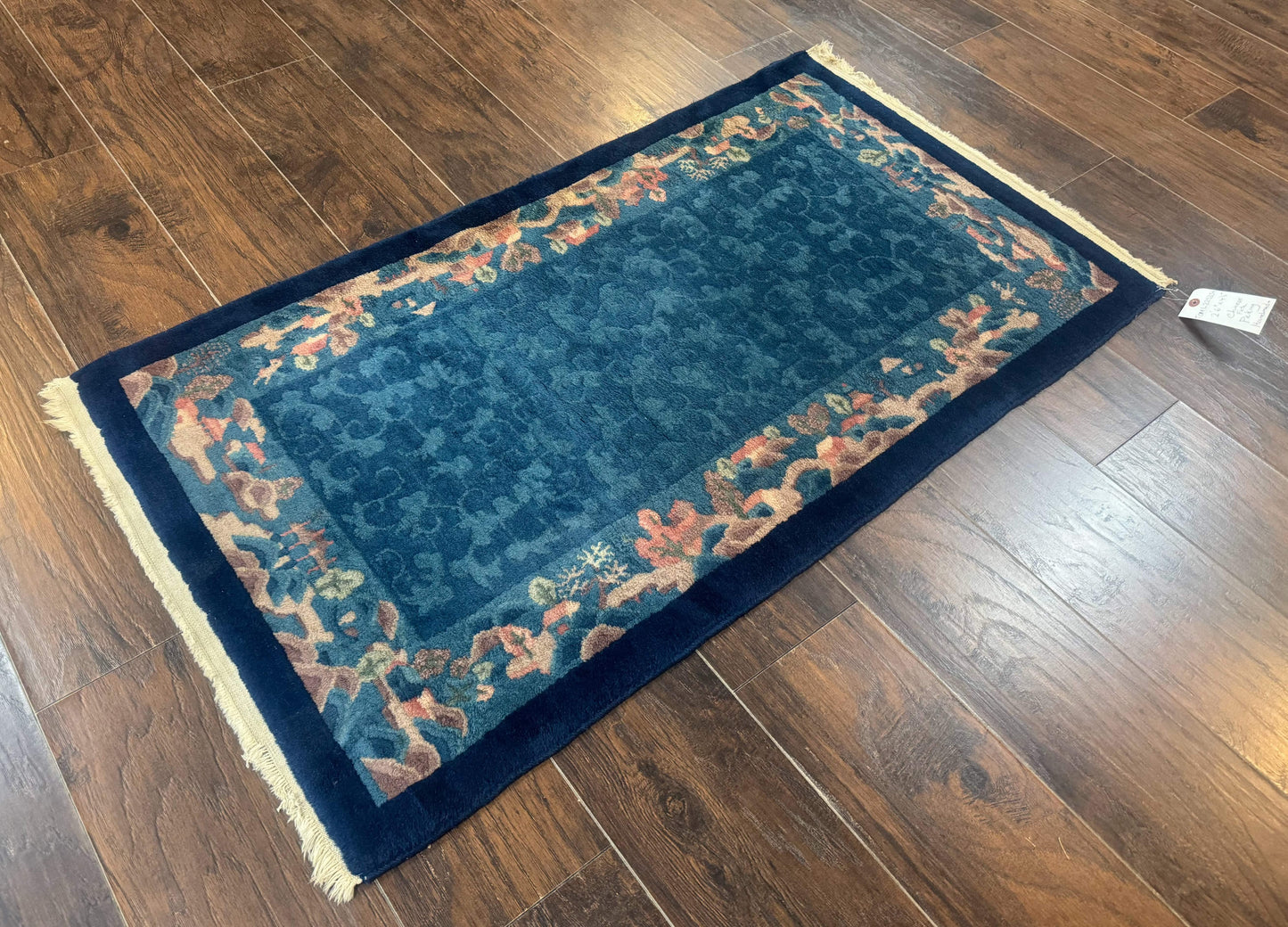 Blue Chinese Wool Rug Hand Knotted Peking Area Rug Semi Antique 2.5 x 4