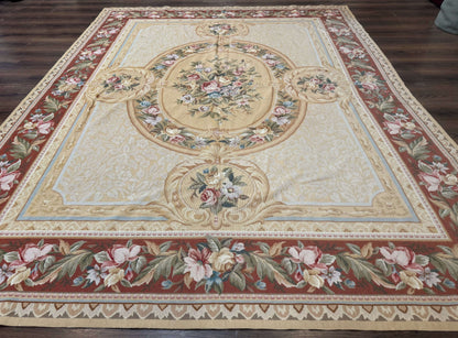 Needlepoint Rug 8x10 Aubusson Savonnerie European Floral Elegant Handwoven Wool Carpet