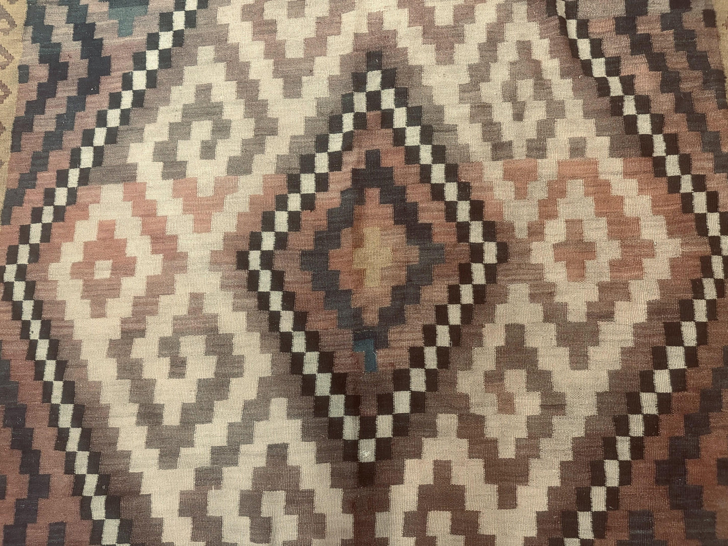 Antique Persian Kilim Rug 9x12 Zarand Handwoven Wool Zigzag Pattern In Earth Tones