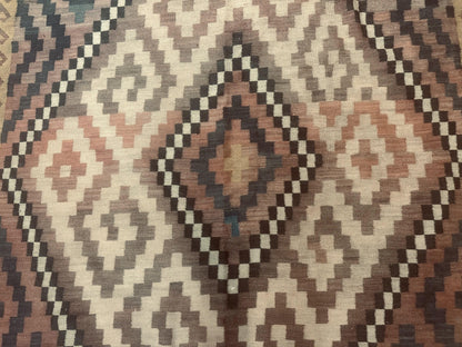 Antique Persian Kilim Rug 9x12 Zarand Handwoven Wool Zigzag Pattern In Earth Tones