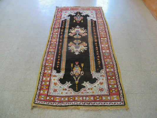Antique Moroccan Runner Rug 3x7, Moroccan Prayer Rug, Double Mehrab Prayer Arches, Black and Red, Hand-Knotted Wool Carpet, Hallway Rug Nice