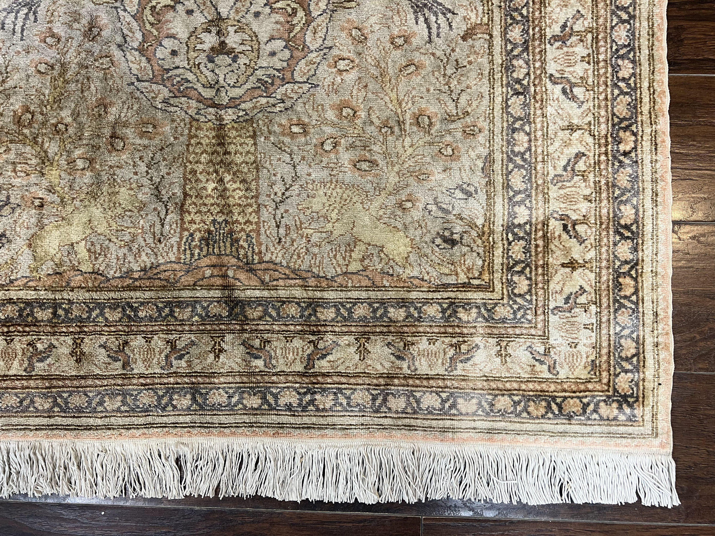Turkish Kayseri Silk Rug 4x6 Tree of Life Handmade Hand Knotted Vintage