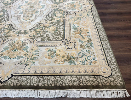 Aubusson Rug 8x10 Hand Knotted Wool Floral Savonnerie Design