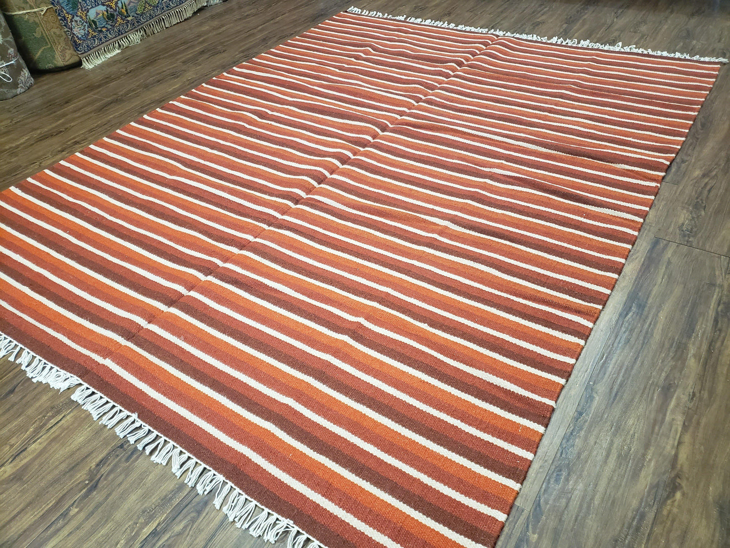 Handmade Wool Kilim Throw Blanket Twin Size Striped Woolen Bedding Decor