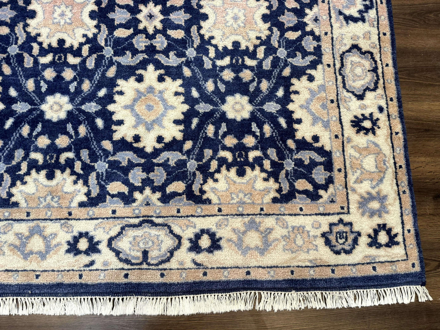 Indo Persian Rug Vintage Hand Knotted Wool Blue And Beige Carpet