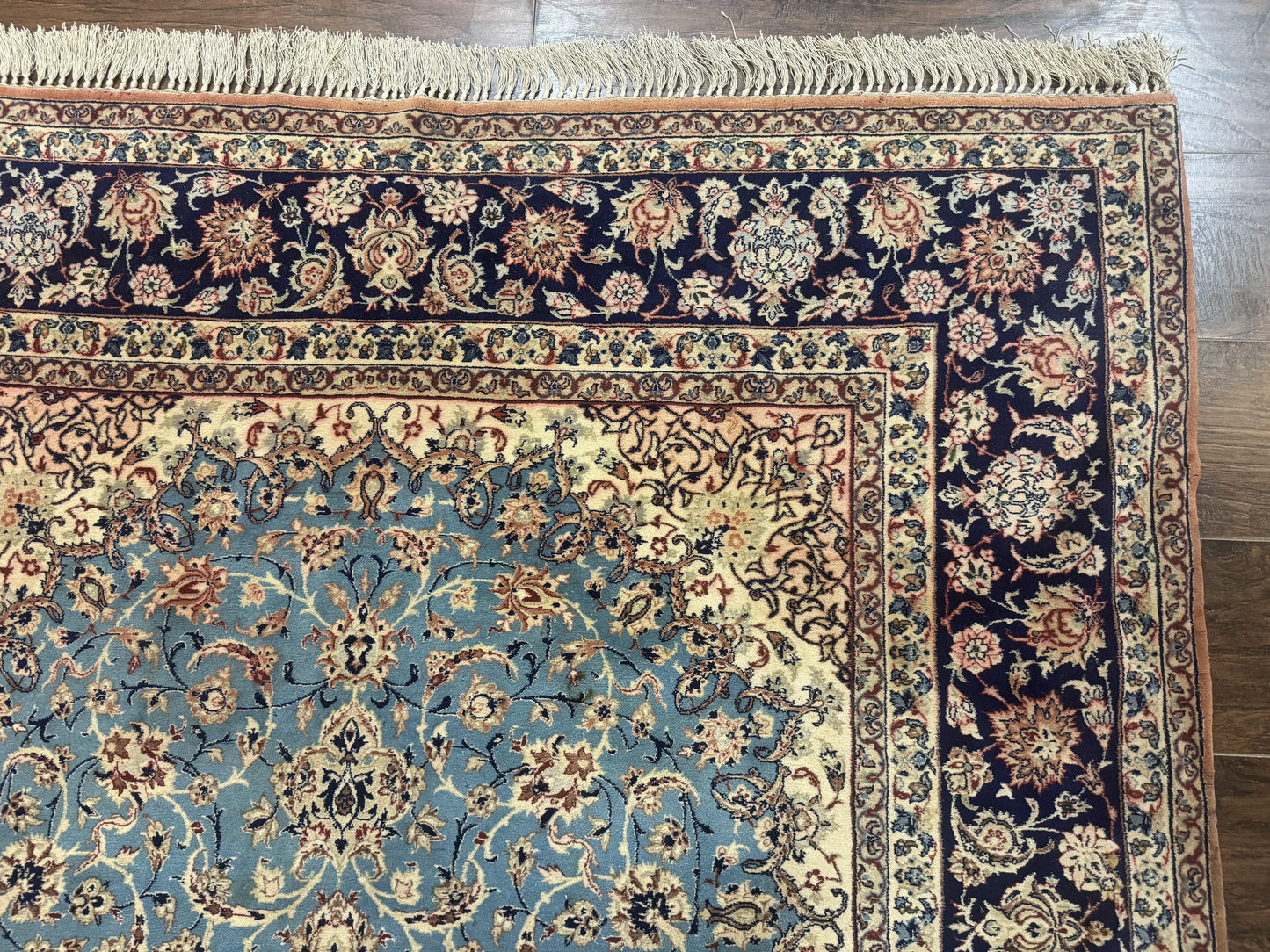 Light Blue Persian Isfahan Rug 5x8, Floral Medallion, Wool on Silk Foundation, Very Fine 530 KPSI, Handmade Carpet
