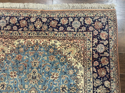 Light Blue Persian Isfahan Rug 5x8, Floral Medallion, Wool on Silk Foundation, Very Fine 530 KPSI, Handmade Carpet