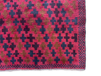 Balouchi Rug Vintage Handmade Tribal Wool Rug Red Beige 2 Feet 10 Inches By 4 Feet 8 Inches