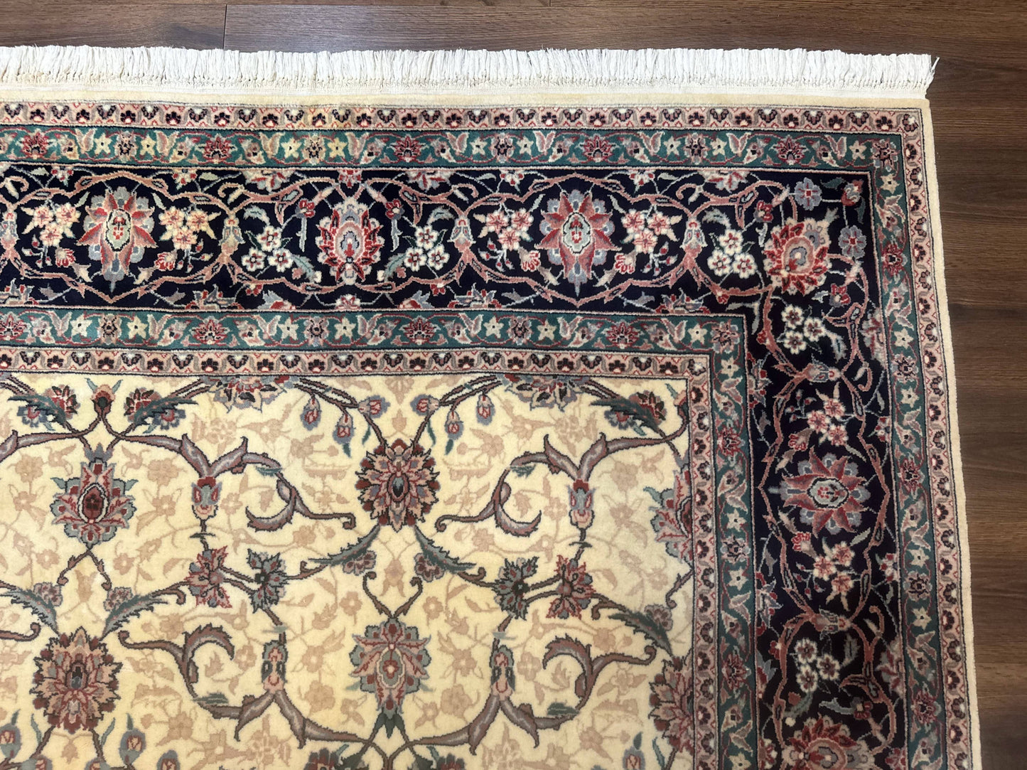 Sino Persian Rug 8x10, Allover Pattern, Beige and Midnight Blue, Wool Oriental Carpet