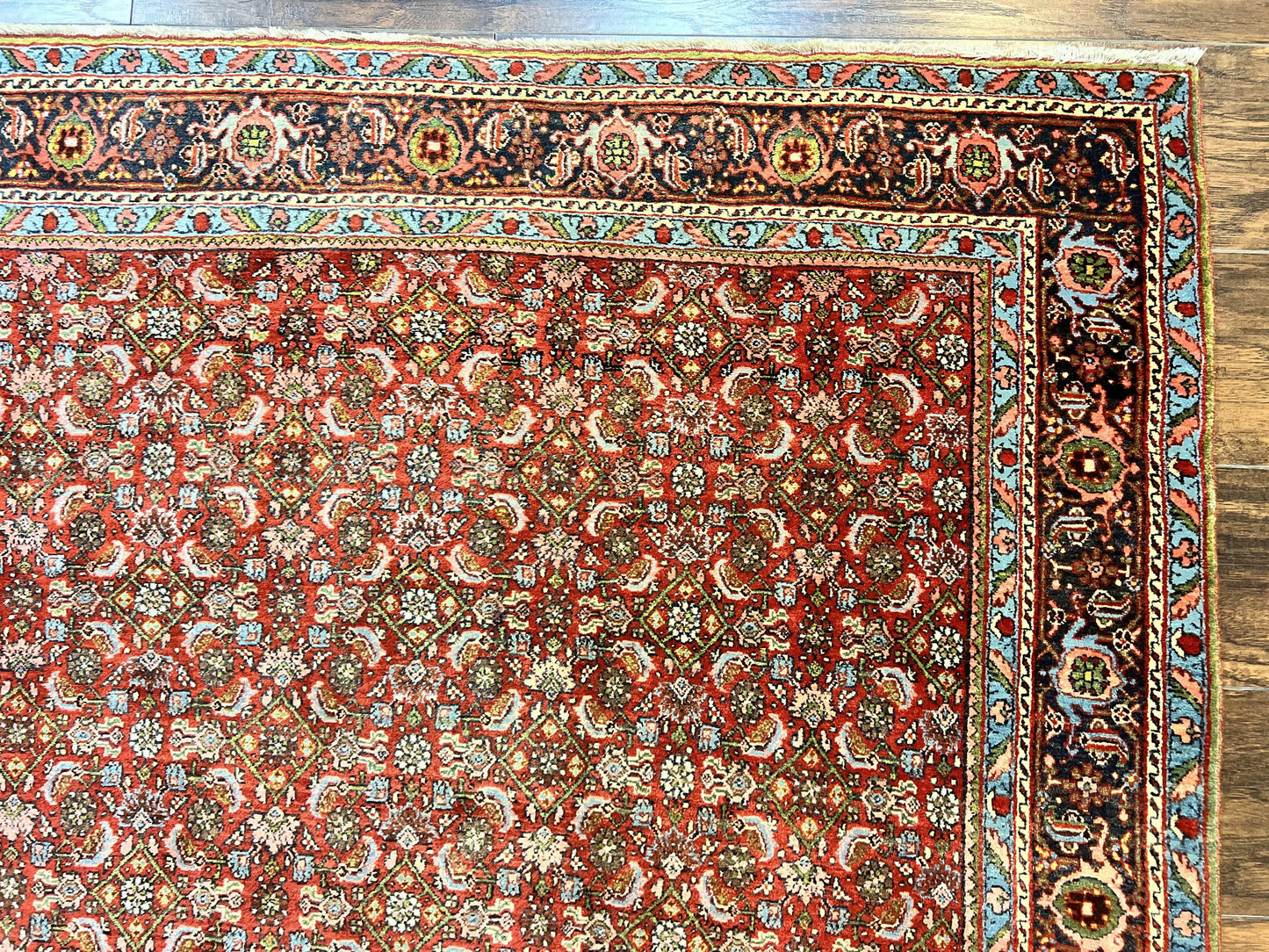 Antique Persian Bidjar Rug 5x7, Repeated Allover Herati Pattern, Red, Handmade Wool Carpet
