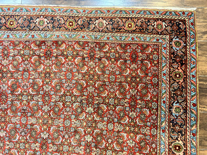 Antique Persian Bidjar Rug 5x7, Repeated Allover Herati Pattern, Red, Handmade Wool Carpet
