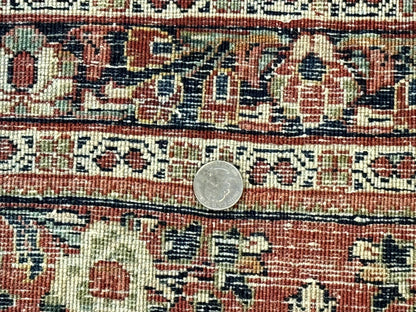 Red Persian Sarouk Rug 3 x 5.8, Antique Wool Carpet, 210 KPSI