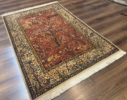 Persian Wool Rug 4x6, Tree of Life Animal Pictorials, Vintage, Power Loomed Ardakan Rug