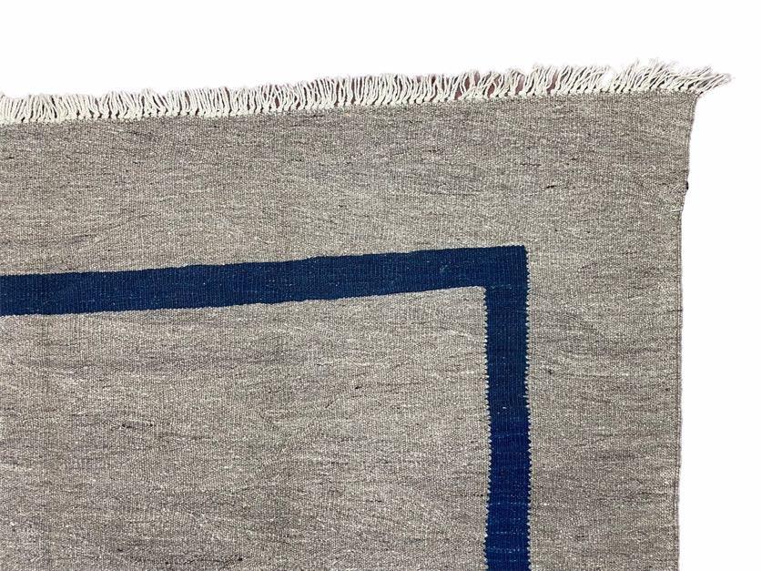 Turkish Kilim Rug Geometric Wool Handcrafted 5 Feet 7 Inches By 7 Feet 9 Inches Gray Blue